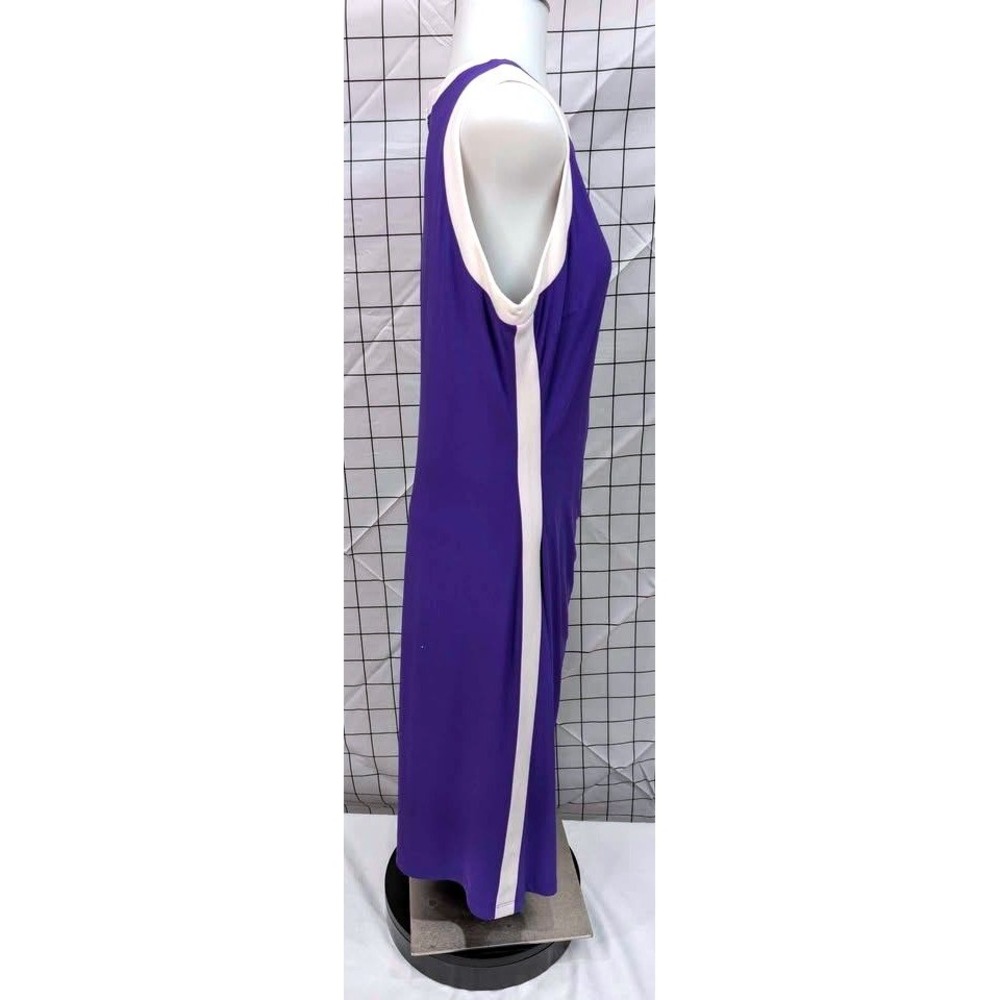 Chaps~Purple/White Color Block /Sleeveless/Crew Neck/Ruching Waist~Size Large - Picture 2 of 10